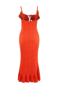 TRENDYOLMİLLA Pomegranate Blossom Knitting Maxi Frilly Beach Dress - Image 6