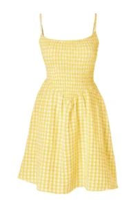 TRENDYOLMİLLA Yellow Plaid Patterned Weaving Gipelli Mini Beach Dress - Image 4