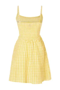 TRENDYOLMİLLA Yellow Plaid Patterned Weaving Gipelli Mini Beach Dress - Image 5