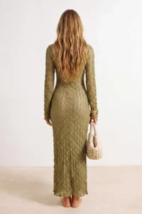 TRENDYOLMİLLA Khaki Knitting Maxi Accessory Detailed Beach Dress - Image 3
