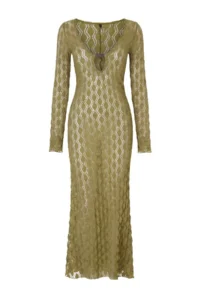 TRENDYOLMİLLA Khaki Knitting Maxi Accessory Detailed Beach Dress - Image 4