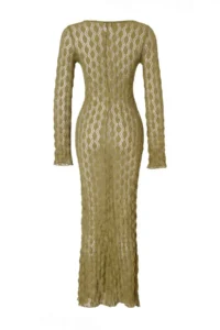 TRENDYOLMİLLA Khaki Knitting Maxi Accessory Detailed Beach Dress - Image 5