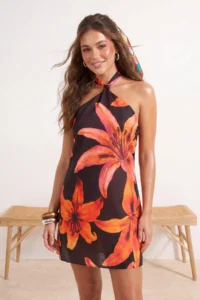 TRENDYOLMİLLA Tropical Patterned Weaving Binding Detailed Mini Beach Dress - Image 2