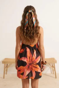 TRENDYOLMİLLA Tropical Patterned Weaving Binding Detailed Mini Beach Dress - Image 3