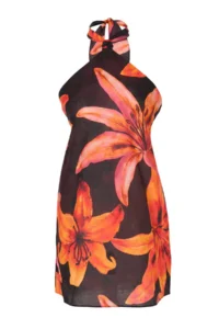 TRENDYOLMİLLA Tropical Patterned Weaving Binding Detailed Mini Beach Dress - Image 4