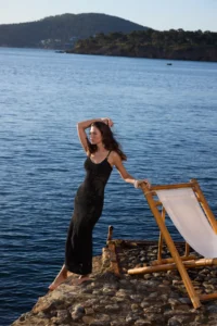TRENDYOLMİLLA Black Knitwear Maxi Low-cut back Beach Dress