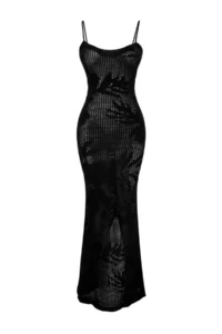 TRENDYOLMİLLA Black Knitwear Maxi Low-cut back Beach Dress - Image 2