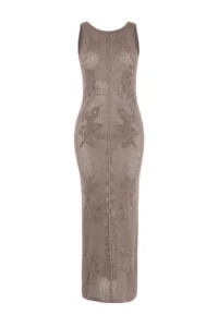 TRENDYOLMİLLA Mink Knitwear Cellular Maxi Beach Dress - Image 4
