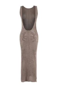 TRENDYOLMİLLA Mink Knitwear Cellular Maxi Beach Dress - Image 5