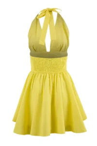 TRENDYOLMİLLA Yellow Weaving V-neck Super Mini Ruffle Detailed 100% Cotton Beach Dress - Image 4