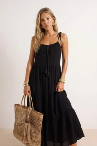 TRENDYOLMİLLA Black Weaving Maxi Slit Detailed Beach Dress - Image 2