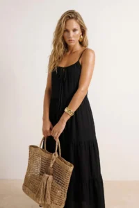 TRENDYOLMİLLA Black Weaving Maxi Slit Detailed Beach Dress - Image 3