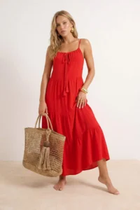 TRENDYOLMİLLA Pomegranate Blossom Weaving Maxi Slit Detailed Beach Dress - Image 2