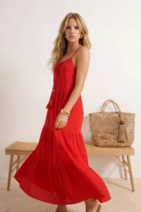 TRENDYOLMİLLA Pomegranate Blossom Weaving Maxi Slit Detailed Beach Dress - Image 3