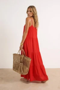 TRENDYOLMİLLA Pomegranate Blossom Weaving Maxi Slit Detailed Beach Dress - Image 4