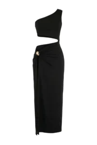 TRENDYOLMİLLA Black Knitting Maxi Casting with accessories One Shoulder Beach Dress - Image 2
