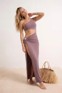 TRENDYOLMİLLA Mink Knitting Maxi Casting with accessories One Shoulder Beach Dress - Image 2