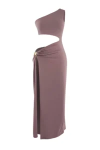 TRENDYOLMİLLA Mink Knitting Maxi Casting with accessories One Shoulder Beach Dress - Image 5
