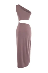 TRENDYOLMİLLA Mink Knitting Maxi Casting with accessories One Shoulder Beach Dress - Image 6