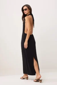 TRENDYOLMİLLA Black Knitting Maxi Casting with accessories Barbell Neck Beach Dress - Image 4