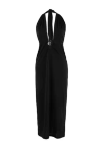 TRENDYOLMİLLA Black Knitting Maxi Casting with accessories Barbell Neck Beach Dress - Image 5