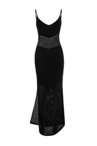 TRENDYOLMİLLA Black Knitting Maxi V-neck Beach Dress - Image 5