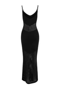 TRENDYOLMİLLA Black Knitting Maxi V-neck Beach Dress - Image 6
