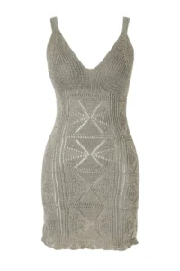 TRENDYOLMİLLA Khaki Knitwear Cellular Mini Beach Dress - Image 4