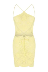 TRENDYOLMİLLA Yellow Knitting Mini Barbell Collar Beach Dress - Image 5