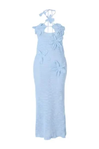 TRENDYOLMİLLA Mavi Knitting Floral Appliqued Maxi Beach Dress - Image 4