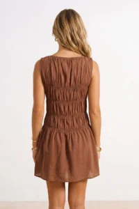 TRENDYOLMİLLA Brown Weaving Mini Accessory Detailed 100% Cotton Beach Dress - Image 3