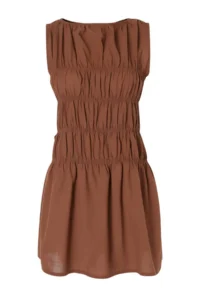 TRENDYOLMİLLA Brown Weaving Mini Accessory Detailed 100% Cotton Beach Dress - Image 4