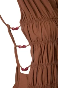 TRENDYOLMİLLA Brown Weaving Mini Accessory Detailed 100% Cotton Beach Dress - Image 5