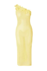 TRENDYOLMİLLA Yellow Knitwear One Shoulder Floral Appliqued Beach Dress - Image 6