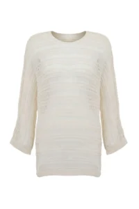 TRENDYOLMİLLA Ecru Knitwear Super Mini Boat Neck Beach Dress - Image 4