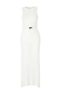 TRENDYOLMİLLA Ecru Knitwear Maxi Accessory Detailed Barbell Collar Beach Dress - Image 4