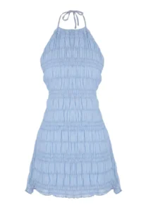 TRENDYOLMİLLA Mavi Weaving Mini Back Detailed Beach Dress - Image 3
