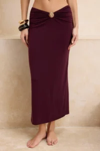 TRENDYOLMİLLA Plum Knitting Maxi Casting with accessories High Waist Beach Skirt - Image 3