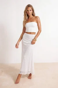TRENDYOLMİLLA Ecru Knitting Maxi Lace Beach Skirt