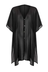 TRENDYOLMİLLA Black Weaving Midi Bat Arm Beach Kimono & Kaftan - Image 4