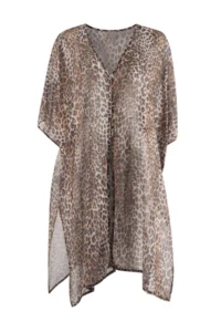 TRENDYOLMİLLA Leopard Patterned Weaving Midi Bat Arm Beach Kimono & Kaftan - Image 5