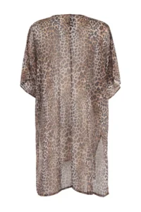 TRENDYOLMİLLA Leopard Patterned Weaving Midi Bat Arm Beach Kimono & Kaftan - Image 6