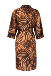 TRENDYOLMİLLA Leopard Patterned Weaving Midi Accessory Detailed 100% Cotton Beach Kimono & Kaftan - Image 5