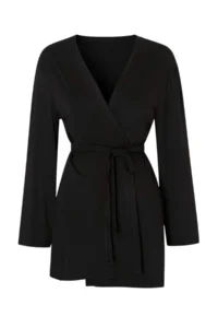 TRENDYOLMİLLA Black Weaving Binding Detailed Mini Beach Kimono & Kaftan - Image 4