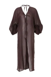 TRENDYOLMİLLA Brown Weaving Maxi Oversized Beach Kimono & Kaftan - Image 4