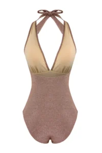 TRENDYOLMİLLA Brown Silvery Casting with accessories Deep V-neck Covered Regular Swimsuit - Image 7
