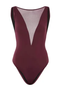 TRENDYOLMİLLA Plum Mesh Detailed Barbell Collar Covered brazilian Swimsuit - Image 4