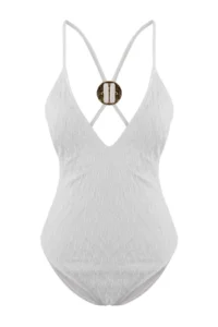 TRENDYOLMİLLA Ecru textured Deep V-neck Covered Casting with accessories brazilian Swimsuit - Image 7