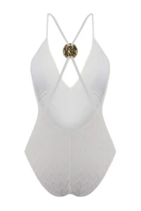 TRENDYOLMİLLA Ecru textured Deep V-neck Covered Casting with accessories brazilian Swimsuit - Image 8