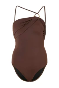 TRENDYOLMİLLA Brown Triangle Covered Shirred Regular Swimsuit - Image 4
